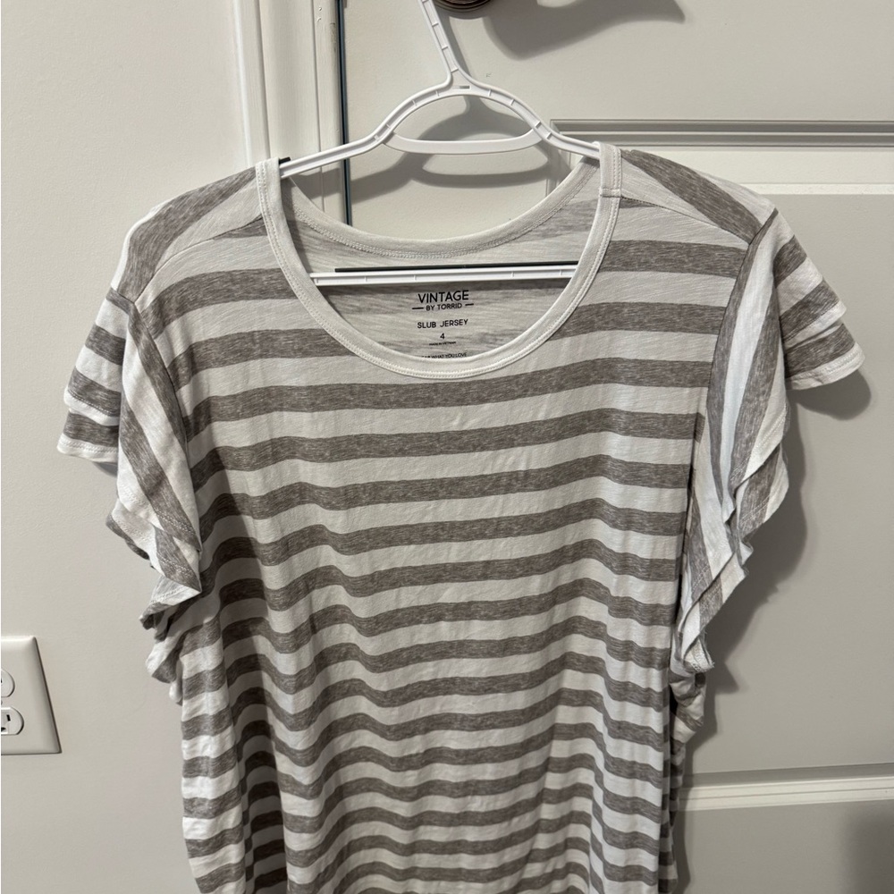Vintage Gray and White Striped Short Sleeve Tee
